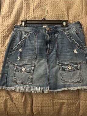 SO Medium Blue Distressed Denim Mini Skirt with Cargo Pockets